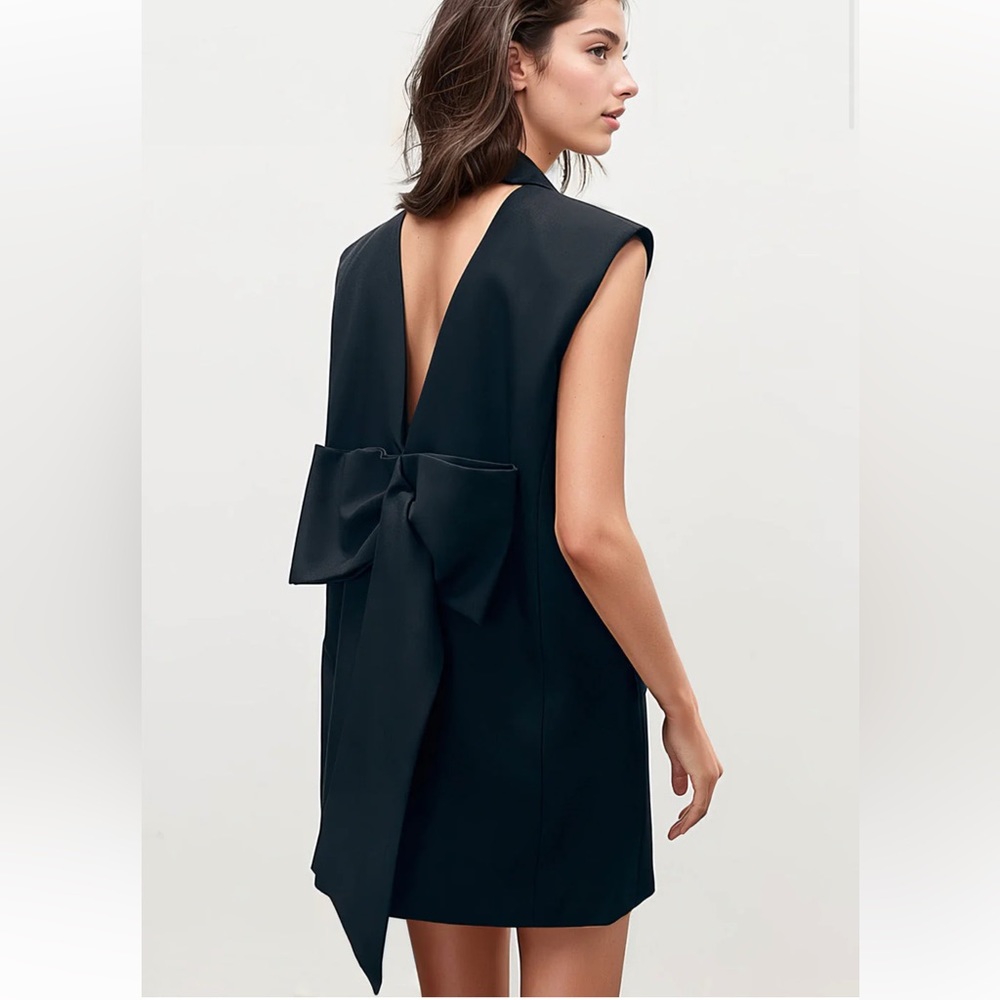 Sleeveless Blazer Dress With Bowtie Back